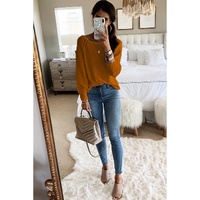 Brown Long Sleeve Cutout Shoulder Relaxed Sweater - L thumbnail