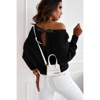 Black Ribbon Bow Knot Dolman Sleeve Sweater - XL thumbnail