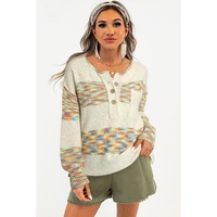 Multicolor Space Dye Henley Knit Sweater - L thumbnail