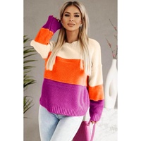 Azura Exchange Multicolor Color Block Drop Shoulder Round Neck Knit Sweater - S thumbnail