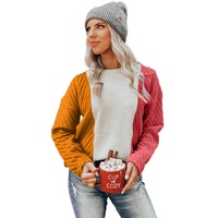 Multicolor Colorblock Textured Drop Shoulder Sweater - L thumbnail