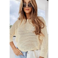 Apricot Open Knit Bracelet Sleeve Sweater - S thumbnail