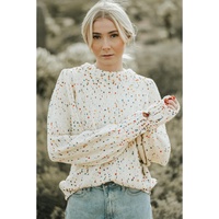 Beige Colorful Dots Cable Knit Crew Neck Sweater - XL thumbnail