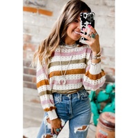 Multicolor Striped Hollowed Knitted Loose Sweater - M thumbnail