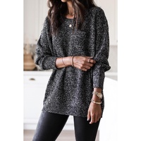 Azura Exchange Black Glittering Long Sleeve Tunic Sweater - M thumbnail