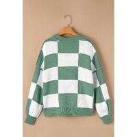 Green Checkered Bishop Sleeve Sweater - M thumbnail