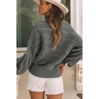 Gray Mock Neck Lantern Sleeve Cable Knit Sweater - XL thumbnail