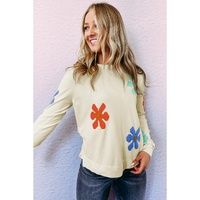 White Sweet Floral Pullover Sweater - L thumbnail