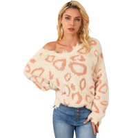 Leopard Animal Print Distressed Trim Fuzzy Sweater - M thumbnail