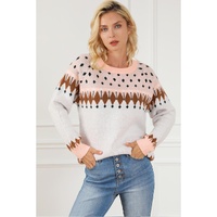 Multicolor Mixed Geometric Detail Raglan Sleeve Sweater - M thumbnail