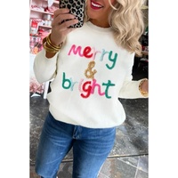 White Merry & Bright Round Neck Casual Sweater - M thumbnail