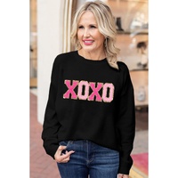 Azura Exchange Black XOXO Glitter Print Round Neck Casual Sweater - 2XL thumbnail