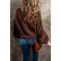Coffee Colorblock Bishop Sleeve Ribbed Trim Sweater - 2XL thumbnail