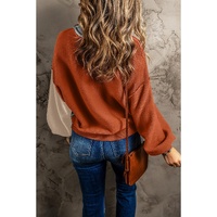 Gray Colorblock Bishop Sleeve Ribbed Trim Sweater - XL thumbnail