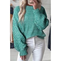 Sea Green Cable Knit Sleeve Drop Shoulder Sweater - XL thumbnail