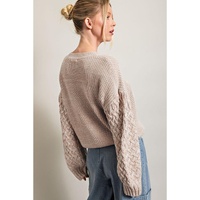 Parchment Cable Knit Sleeve Drop Shoulder Sweater - L thumbnail