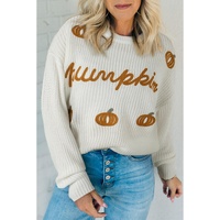 White Pumpkin Yarn Stitch Ribbed Knit Sweater - S thumbnail