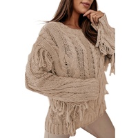 Parchment Tasseled Braided Knit Sweater - L thumbnail