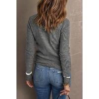 Medium Grey Ribbed Trim Crew Neck Long Sleeve Sweater - L thumbnail