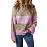 Rose Stripe Crew Neck Wide Sleeve Colorblock Sweater - XL thumbnail