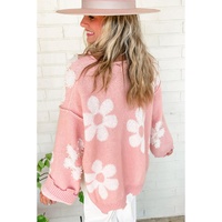 Multicolour Pearl Beaded Floral Drop Shoulder Sweater - L thumbnail