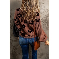 Coffee Leopard Print Colorblock Pullover Sweater - M thumbnail