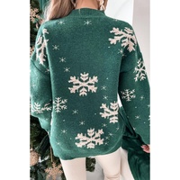 Blackish Green Christmas Snowflake Mock Neck Sweater - S thumbnail