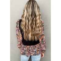 Black Contrast Floral Sleeve Peplum Sweater - S thumbnail