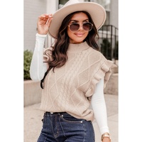 Parchment Cable Knit Mock Neck Cap Sleeve Sweater - XL thumbnail