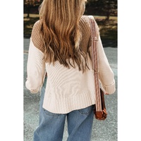 Parchment Cable Knit Color Block Side Splits High Neck Sweater - L thumbnail