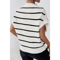 White Stripe Striped Pattern Batwing Sleeve Sweater - XL thumbnail