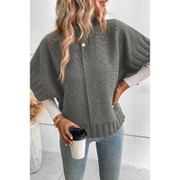 Medium Grey Mock Neck Batwing Short Sleeve Knit Sweater - XL thumbnail