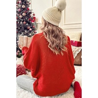 Fiery Red Christmas Holly Jolly Tinsel Graphic High Neck Sweater - M thumbnail