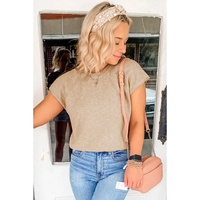 Smoke Gray Ribbed Raglan Short Sleeve Sweater - L thumbnail