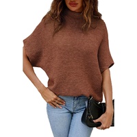Coffee High Neck Short Bat Sleeve Sweater - L thumbnail