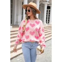 Light Pink Valentine’s Day Heart Jacquard Knit Sweater - L thumbnail