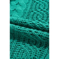 Sea Green Cable Knit V Neck Contrast Drawstring Hooded Sweater - M thumbnail