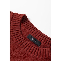 Red Dahlia Color Contrast Trim Drop Shoulder Crew Neck Sweater - S thumbnail