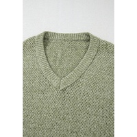 Jungle Green Loose Eyelet V Neck Drop Shoulder Sweater - S thumbnail