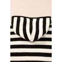 White Stripe V Neck Pocketed Drawstring Hooded Sweater - L thumbnail
