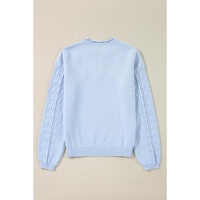 Beau Blue Flower Detail Knitted Notched Neck Sweater - S thumbnail