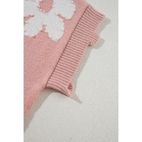 Light Pink Pearled Flower Distressed Edge Sweater T Shirt - L thumbnail