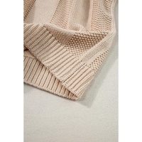 Pale Khaki Solid Color Cable Knit Ribbed Loose Sweater - L thumbnail