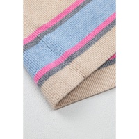 Apricot Stripe Collared V Neck Drop Shoulder Loose Sweater - L thumbnail