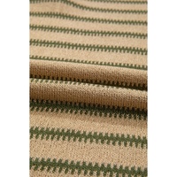 Khaki Stripe Drop Shoulder Casual Sweater - L thumbnail