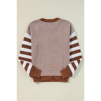 Brown Stripe Geometric Textured Drop Shoulder Sweater - 2XL thumbnail