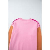 Bonbon Three Tone Contrast Round Neck Loose Sweater - L thumbnail