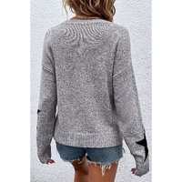 Gray Star Pattern Drop Shoulder Sweater - L thumbnail