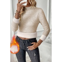 Apricot Thermal Lined Ribbed Knit Mock Neck Sweater - L thumbnail