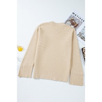 Parchment Solid Textured Knit Split Cuff Drop Shoulder Loose Sweater - 2XL thumbnail